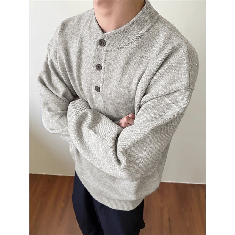 【网图慎用】复古纯色亨利领毛衣高级感针织上衣Q7142-TP35不,男装针织衫/毛衣,电商A102