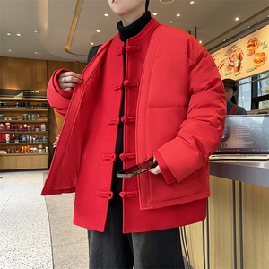 中式唐装男款冬季加厚风汉服青红色立领休闲外套A33-P158图片