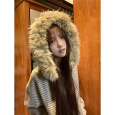 TK721-P87美式复古条纹连帽毛领卫衣男女秋季拉链开衫情侣上衣，男装卫衣，电商B323A