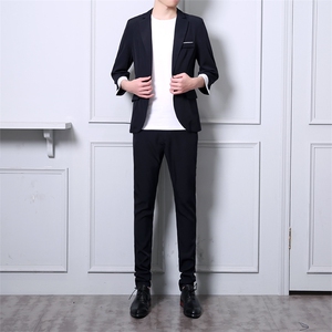 男士休闲小西服套装春秋结婚新郎礼服伴郎装修身款韩版西服两件套图片