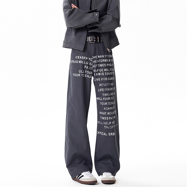 B221美式ins高街宽松字母印花休闲洗褪牛仔裤LK25591-特P45控78,男装牛仔裤,电商B221
