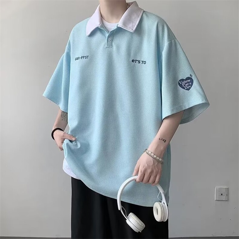 五分袖字母数字POLO衫标准潮男夏季ins潮流2026青春流行百搭新款,男装T恤,星座715-4
