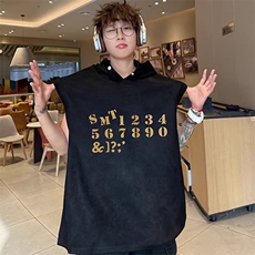 美式运动篮球服连帽卫衣健身带帽背心男夏季无袖坎肩t恤麂皮绒，男装背心/马甲，星座715-4