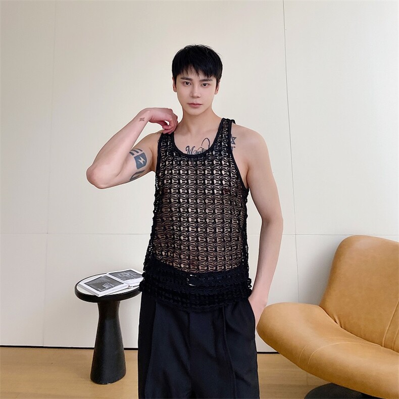 夏季新款轻薄纯色勾花马甲男U领无袖外穿休闲背心A345-262-P55,男装背心/马甲,电商A345