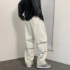 DK425-P40新款牛仔裤男宽松百搭简约拖地裤潮流时尚印花阔腿裤，男装牛仔裤，星座603-2