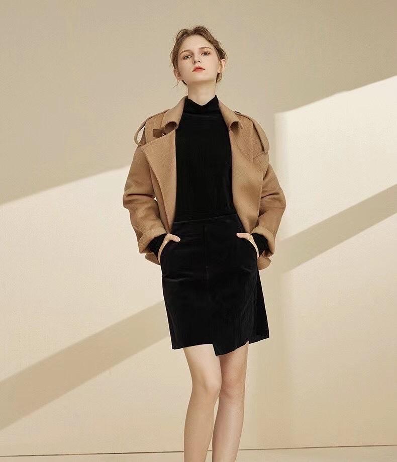 2021秋冬新款高端斜扣双口袋设计感羊毛双面呢外套,女装其它,L·H·X