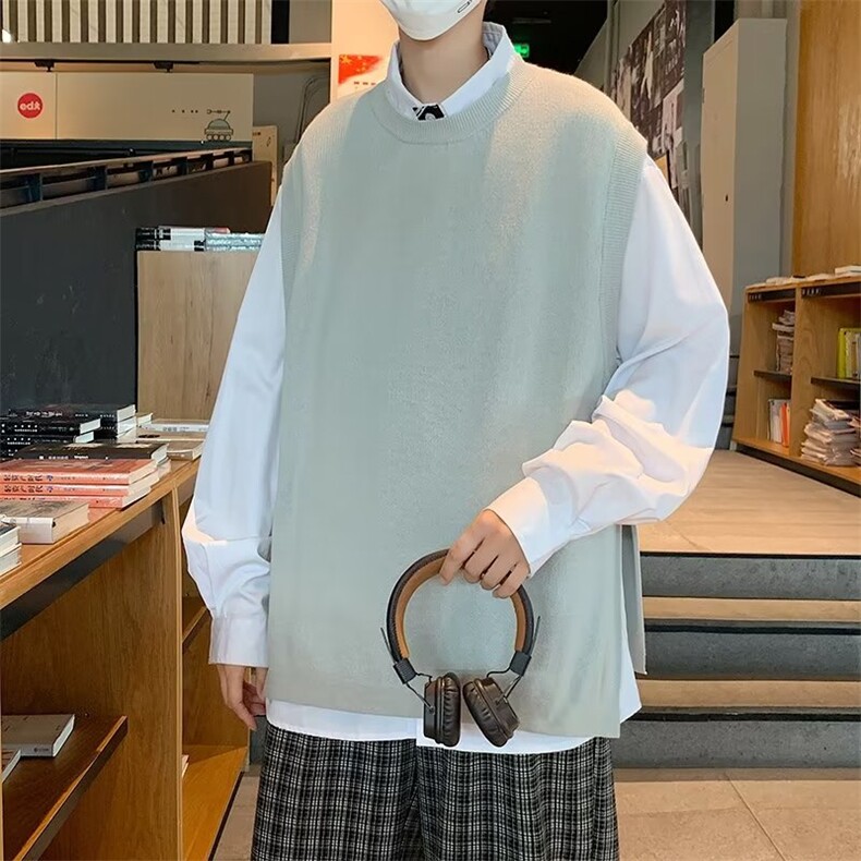 美式街头设计感圆领毛衣男慵懒风休闲叉毛衣马甲FM02P33,男装针织衫/毛衣,星座1116-2