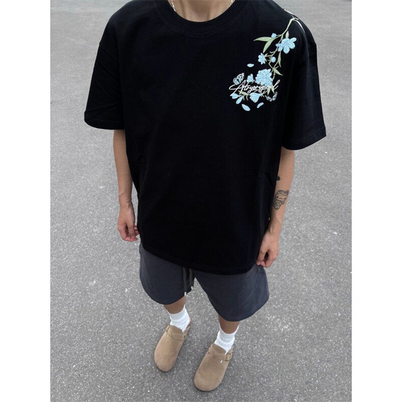 【有货】美式复古花体刺绣短袖t恤男TX6135-特P35,男装T恤,星座1007（原301D）