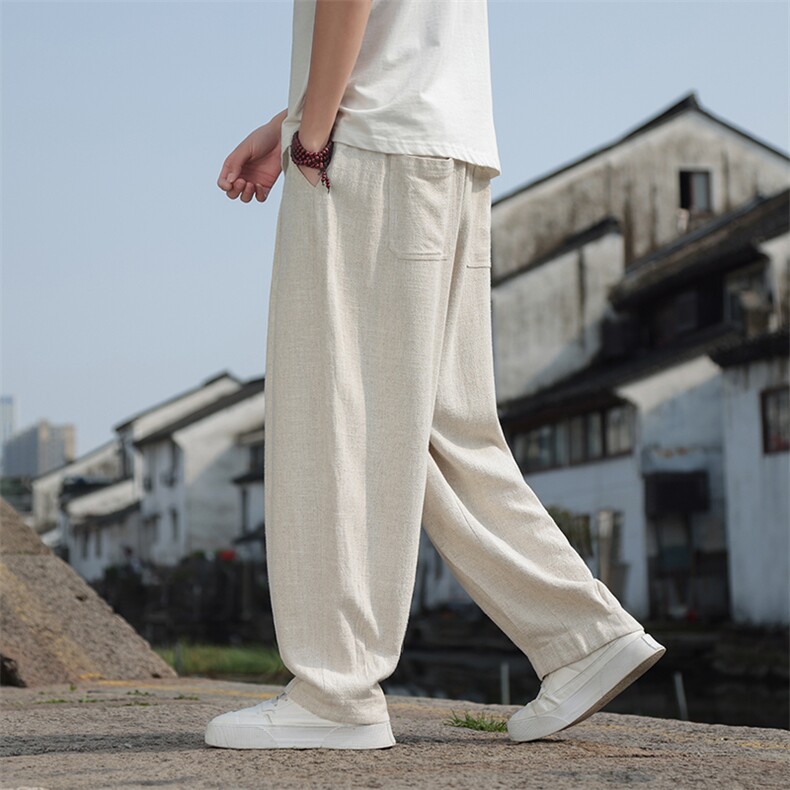 风棉麻休闲裤男2025春夏新款日系阔腿垂感直筒裤2406-特P68,男装休闲裤,电商A008