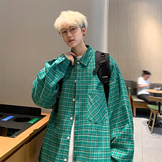 衬衫男秋季新款港风大码宽松磨毛格子长袖衬衣CS510-P38(现货），男装衬衫，星座214-3
