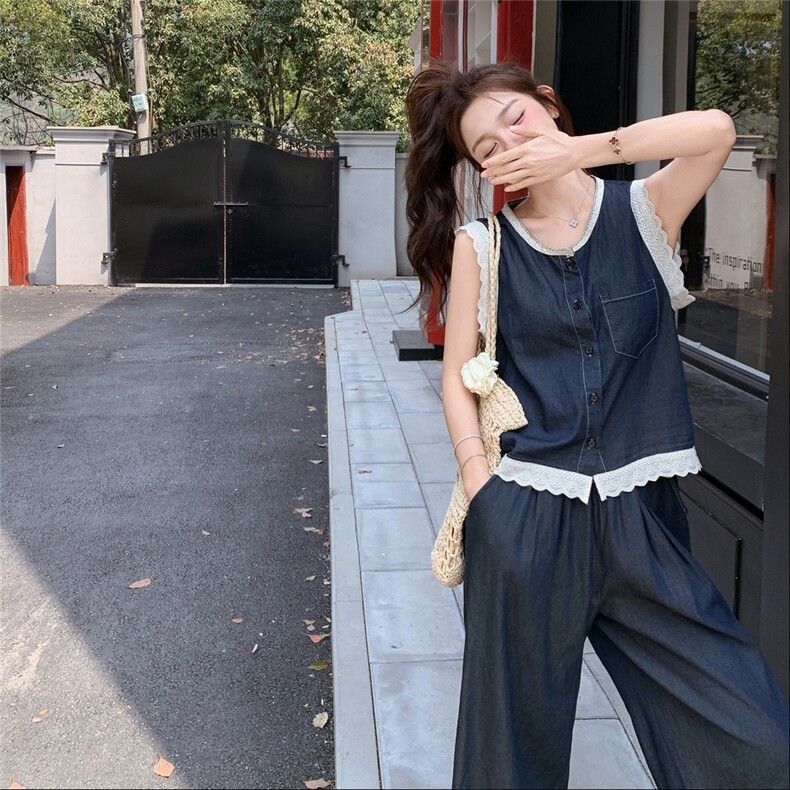 【新款】蕾丝花边牛仔套装,女装套装/套裙,2C283