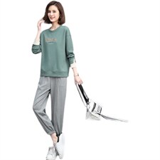 2022春季新款简约时尚圆领宽松休闲舒适长袖两件套，女装套装/套裙，丽影随形