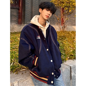 刺绣短款棒球服男秋冬高街vibe夹棉外套设计感毛呢棉衣 M6037图片
