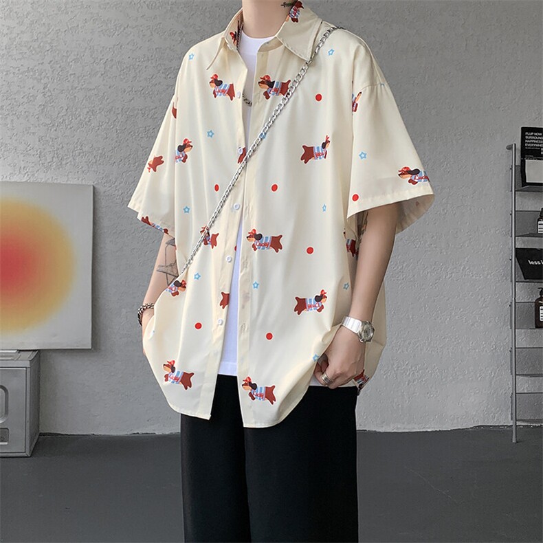 8XL-M腊肠狗花衬衫男短袖夏季冰丝薄款花衬衣寸衫外套DC28003P38,男装T恤,电商B312