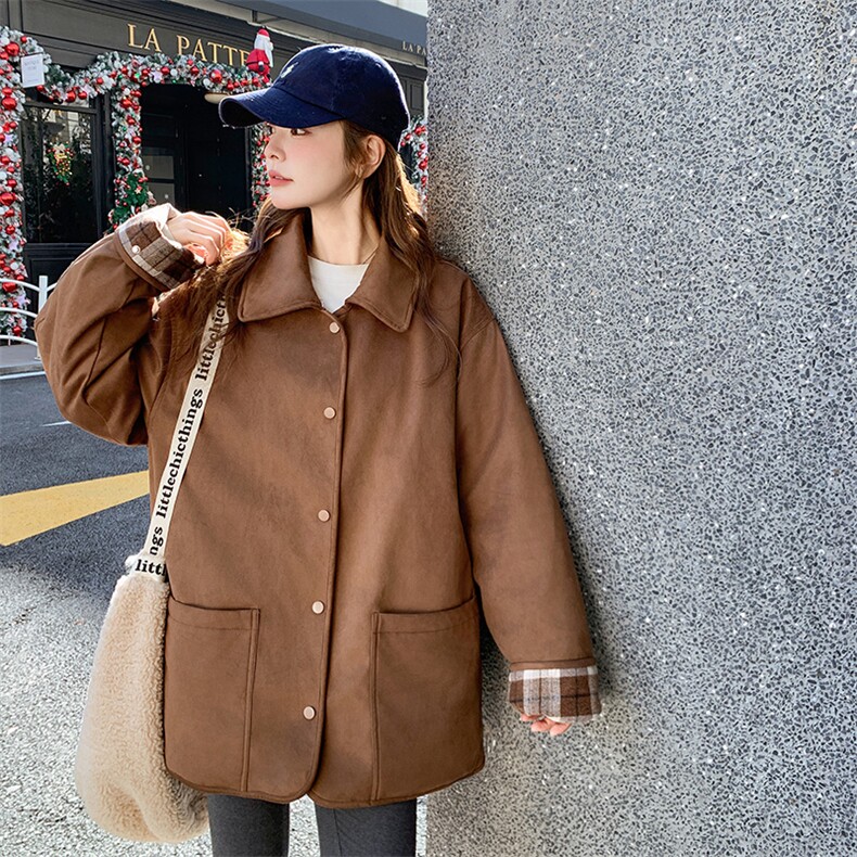美拉德棕色麂皮羽绒服冬女2025新款超火好看高级小众加厚保暖外套,女装羽绒服,浙宝276（原081）