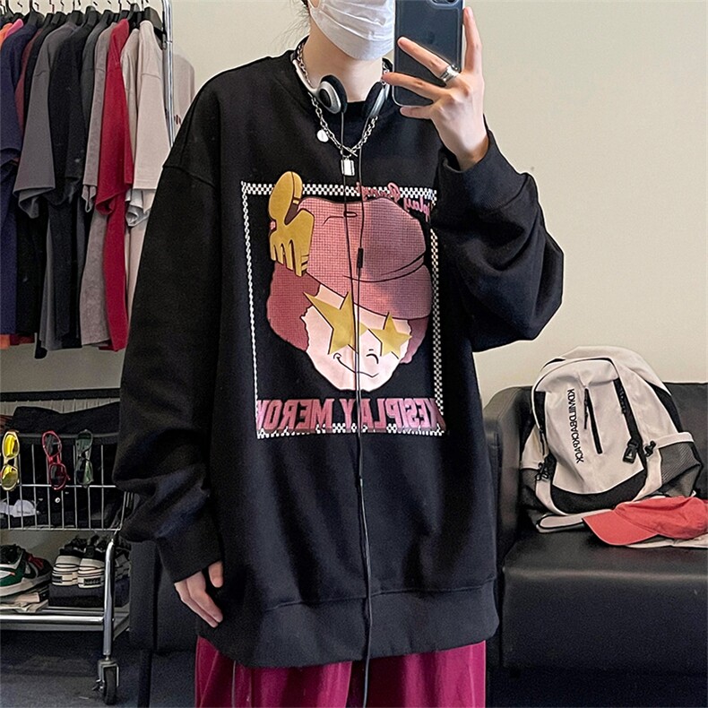 QY5207-TP40控价58秋季新款卡通发泡印花圆领套头宽松百搭卫衣男,男装卫衣,电商A102-1