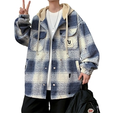 工装格子外套男款春秋季2025新款连帽衣服大童青少年学生帅气夹克，男装夹克，星座813-2