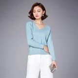 时尚V领宽松红色毛衣女秋冬季新款百搭显瘦长袖针织衫上衣，女装T恤，安之芮娜