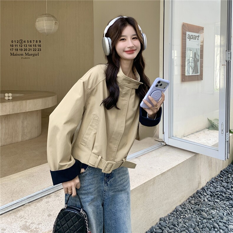 卡其色短款工装风衣夹克外套女春秋2026新款时尚小个子巨好看上衣,女装短外套,2C159