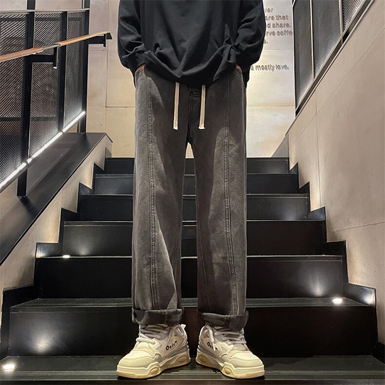 美式高街牛仔裤港风男女高级垂感直筒阔腿休闲裤B381-1/772P48,男装牛仔裤,电商B381-1