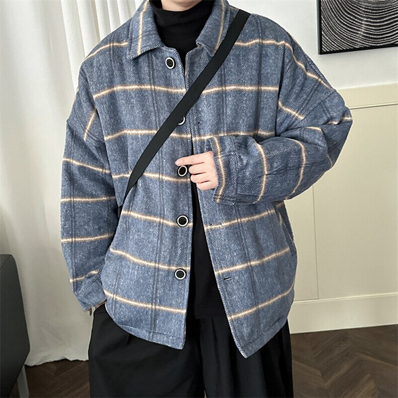 现货呢子外男宽松格子休闲潮流秋季长袖风衣呢料上衣毛呢A509P95,男装夹克,电商A351