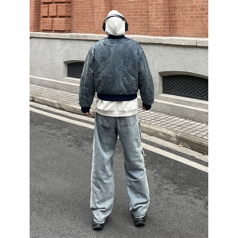 B221美式ins高街重工艺宽松做旧工装牛仔裤子LK23143-P80控108,男装牛仔裤,电商B221