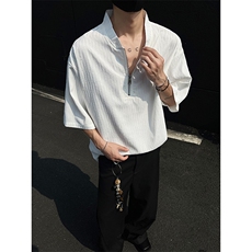 现货夏新潮流短袖半拉链亨利领宽松大码T恤男白色513DT3533P30，男装T恤，星座513