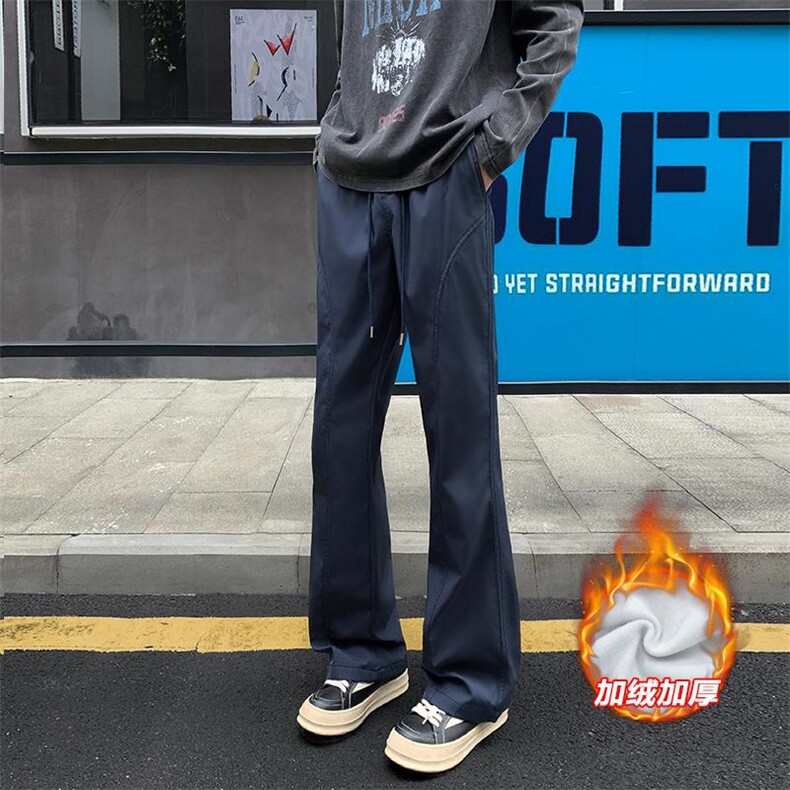 新款加绒加厚大码百搭拖地微喇斜切冲锋裤男K24131J加绒-特P18,男装卫衣,电商A001-1