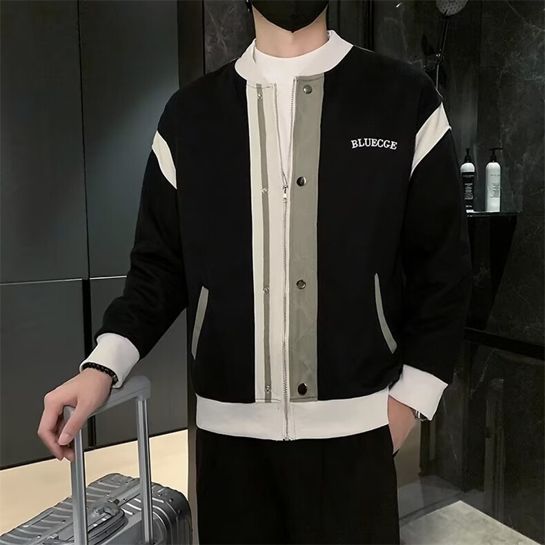男士棒球服立领夹克春秋新款潮流拼接撞色刺绣外套ins潮上衣JK008,男装夹克,星座1116A-2（原606A-1）