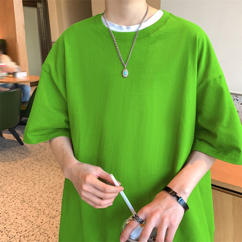 纯色圆领短袖t恤男款夏季薄款纯棉宽松oversize情侣装内搭体恤衫,男装T恤,电商A158