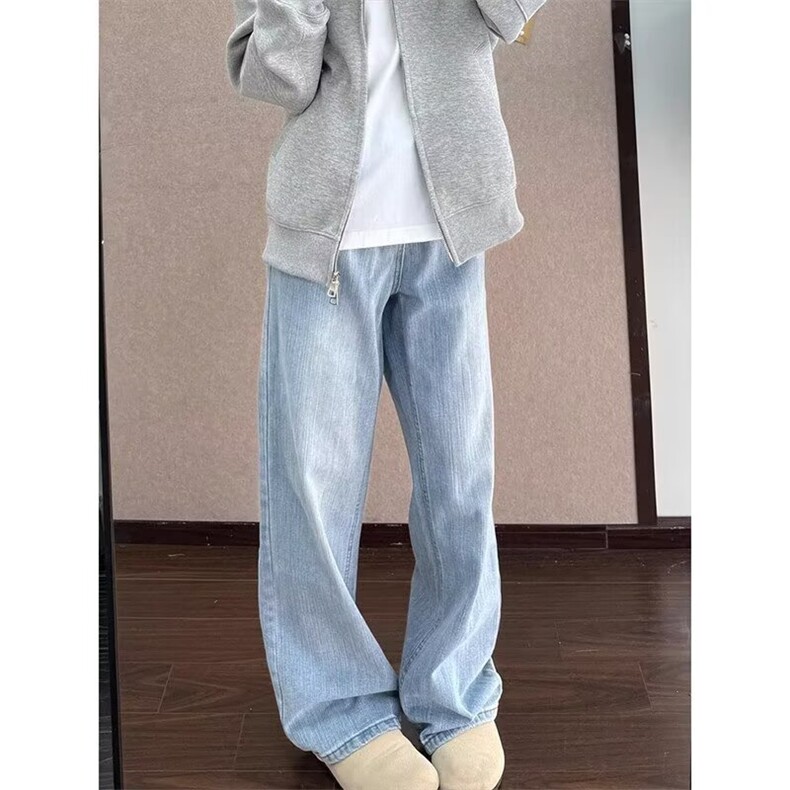 蓝色牛仔裤男士秋季中腰窄版弹力宽松耐磨直筒修身长裤,男装牛仔裤,星座506A