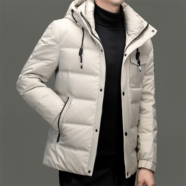 加厚羽绒服男冬季极寒短款工装连帽上衣服男士白鸭绒冬装保暖外套,男装羽绒服,电商B212（原钱塘6029）