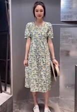 夏季新款洋气太阳花碎花连衣裙，女装连衣裙，L·H·X