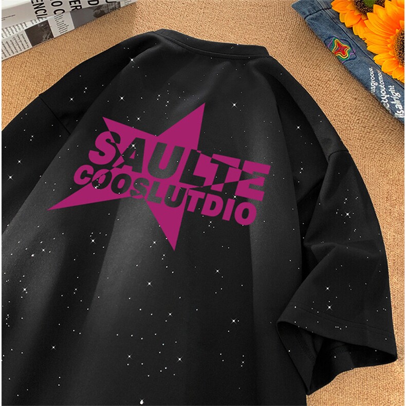 可48小时发货支持抖音得物来样二开美式满天星亮片短袖T恤MTX668,男装T恤,电商A486