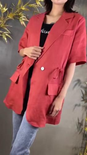SGH2113夏季新款女装韩版气质西装领双口袋抽绳收腰外套,女装西装,L·H·X