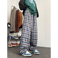 01美式街头复古格子裤男女同款宽松阔腿直筒裤XZ211-1-K2354-P60，男装休闲裤，星座211-1