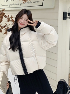 水衣源2783款短款连帽加厚保暖面包服茧形羽绒外套女图片
