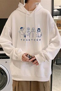 WY2191-P35加绒款-P40纯棉连帽卫衣男大码运动帽衫宽松薄外套男，男装卫衣，电商A040