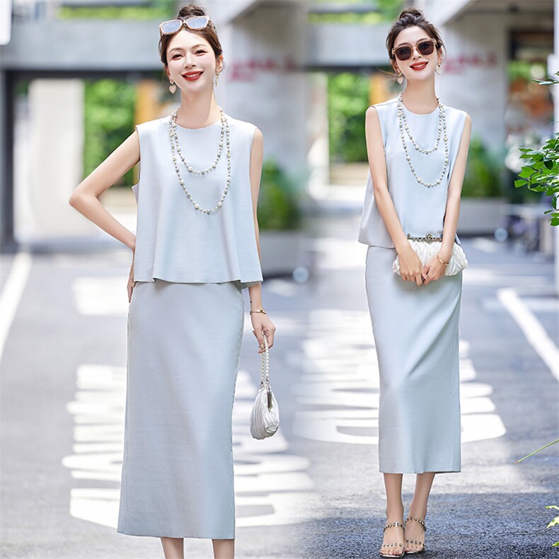 今年流行漂亮套装裙2024年新款减龄无袖上衣包臀裙夏装搭配一整套，女装套装/套裙，布芭啦