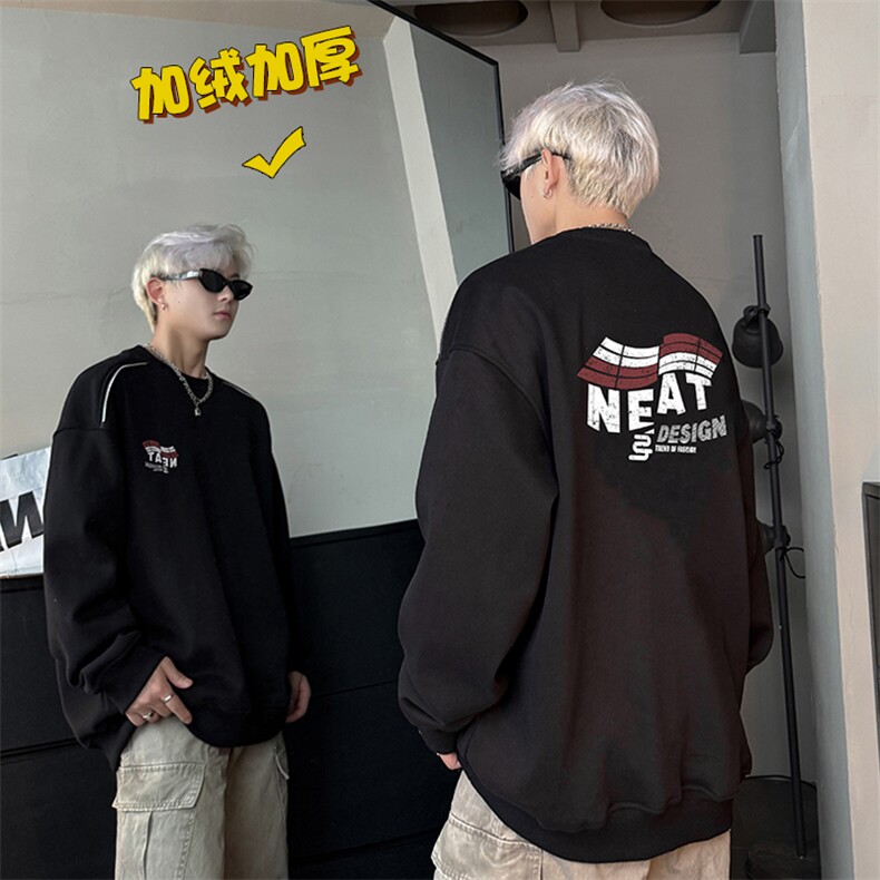 现货WY628-P38高克重磅圆领加绒卫衣男美式高街潮牌外套a,女装短外套,电商A456（原C415）