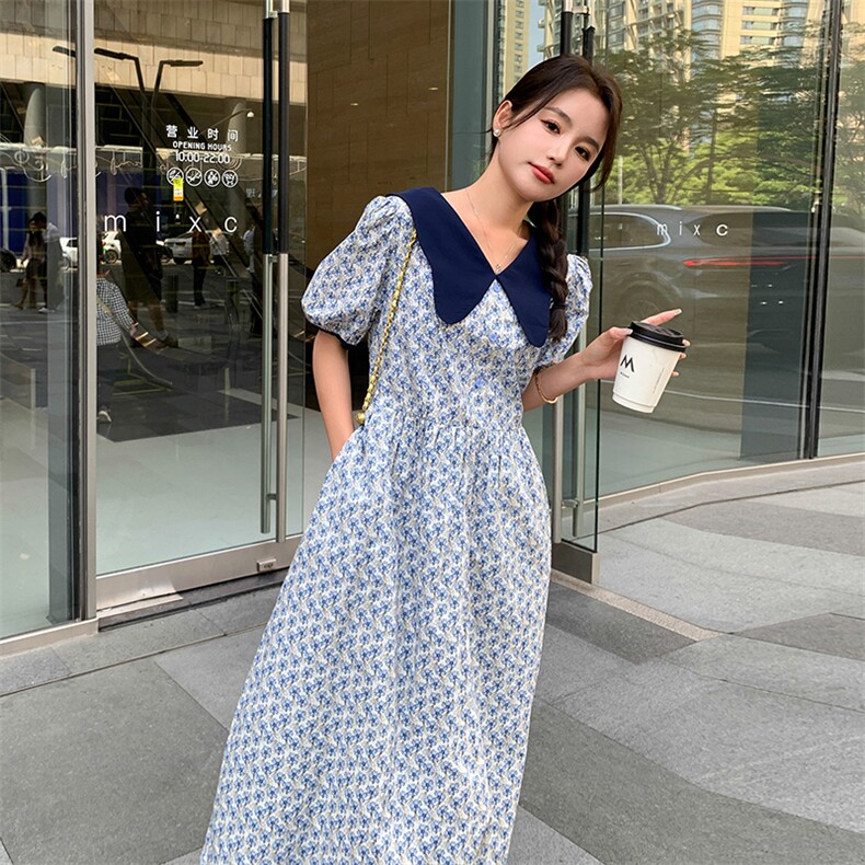 【新款有现货】碎花连衣裙长款82366-P105-K145,女装连衣裙,一九零