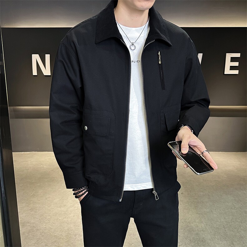 休闲纯色长袖上衣男休闲百搭夹克翻领纯棉外套A329-JK2503-P115,男装夹克,电商A329