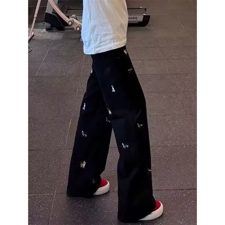 港风潮男春夏秋季新款2025牛仔裤嘻哈ins潮高街潮流痞帅长裤,男装牛仔裤,四季星座505