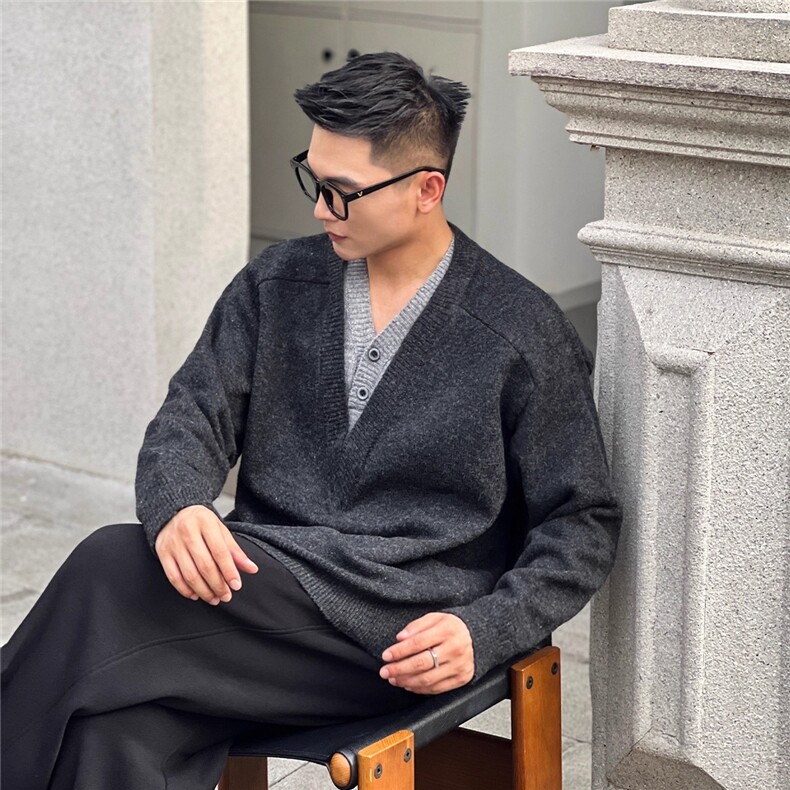 现货老钱风北极绒假两件针织长袖毛衣M082/P60,男装针织衫/毛衣,星座205-3