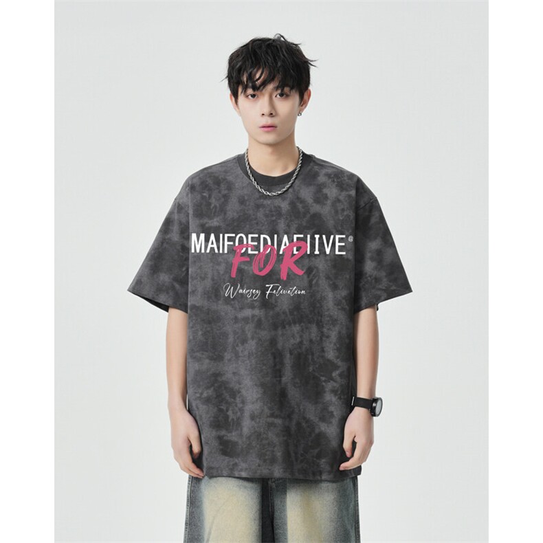 T9011P38控58高克重巴家脏脏面料扎染印花宽松T恤,男装T恤,电商B205