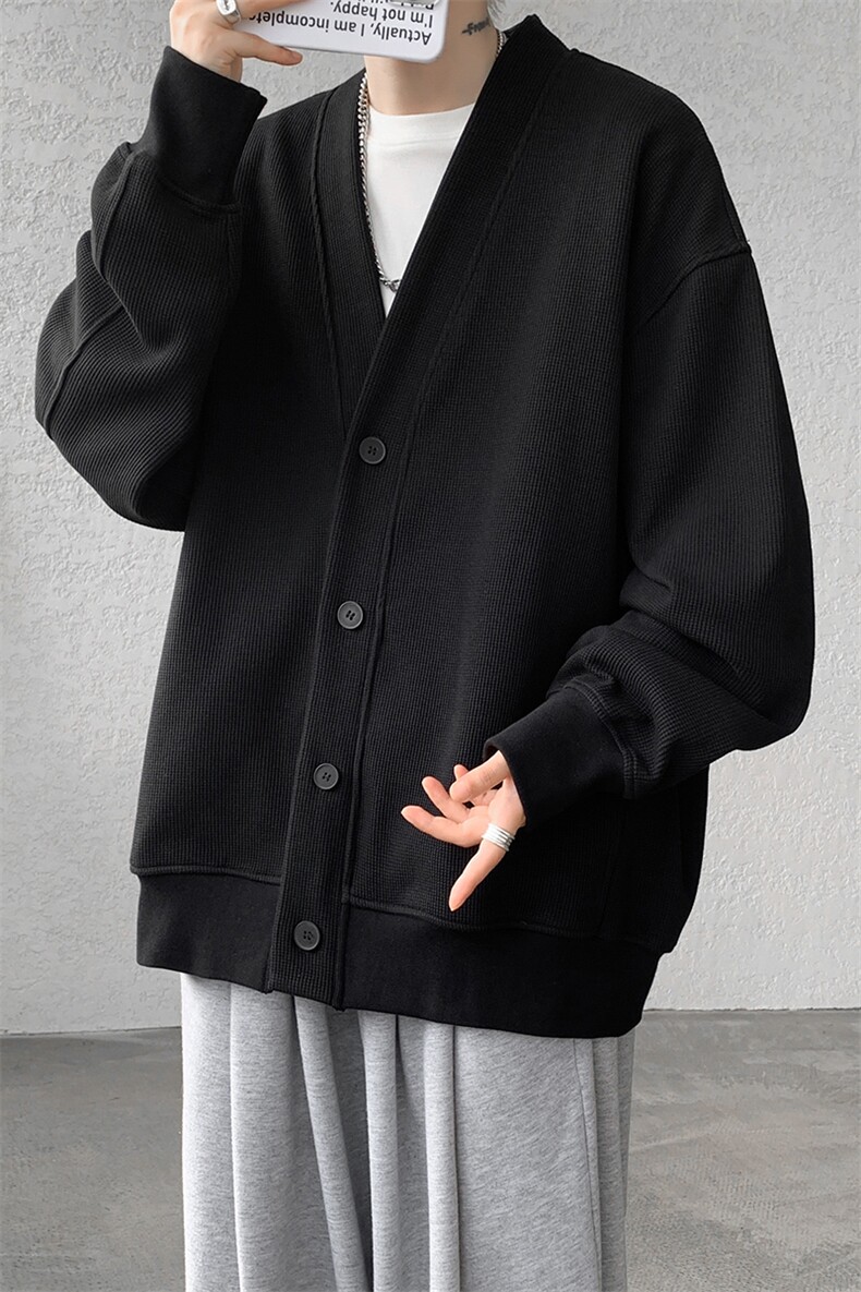 纯色开衫外套M~8XL大码高级感重磅宽松华夫格慵懒卫衣KS2101/P60,男装卫衣,电商B238