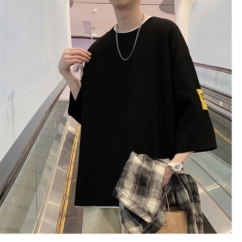 夏季短袖T恤男七分袖潮流宽松设计感潮牌大码蝙蝠袖刺绣上衣,男装T恤,星座1210-1