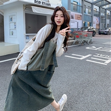 新品撞色拼接牛仔背带裙2C158-6048-P145-K238，女装连衣裙，2C158