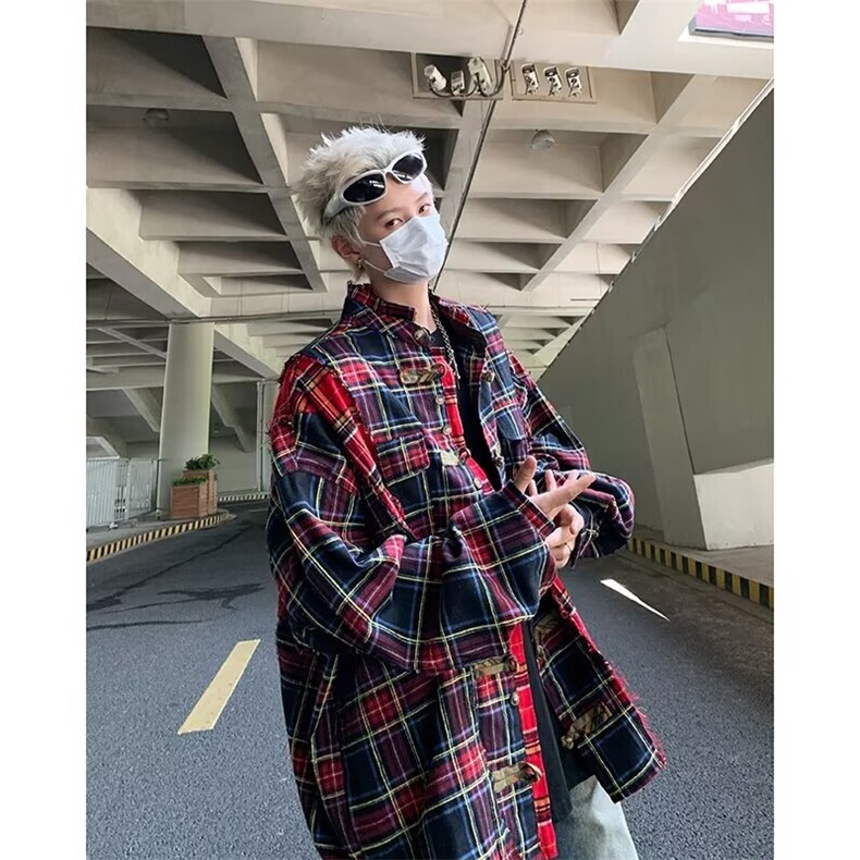 结衬衫男女韩版潮流痞帅宽松格子2024秋冬ins外套CY1018-P49图片