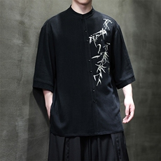 现货男士大码竹叶刺绣短袖衬衫T29-P65控89，男装衬衫，电商A021